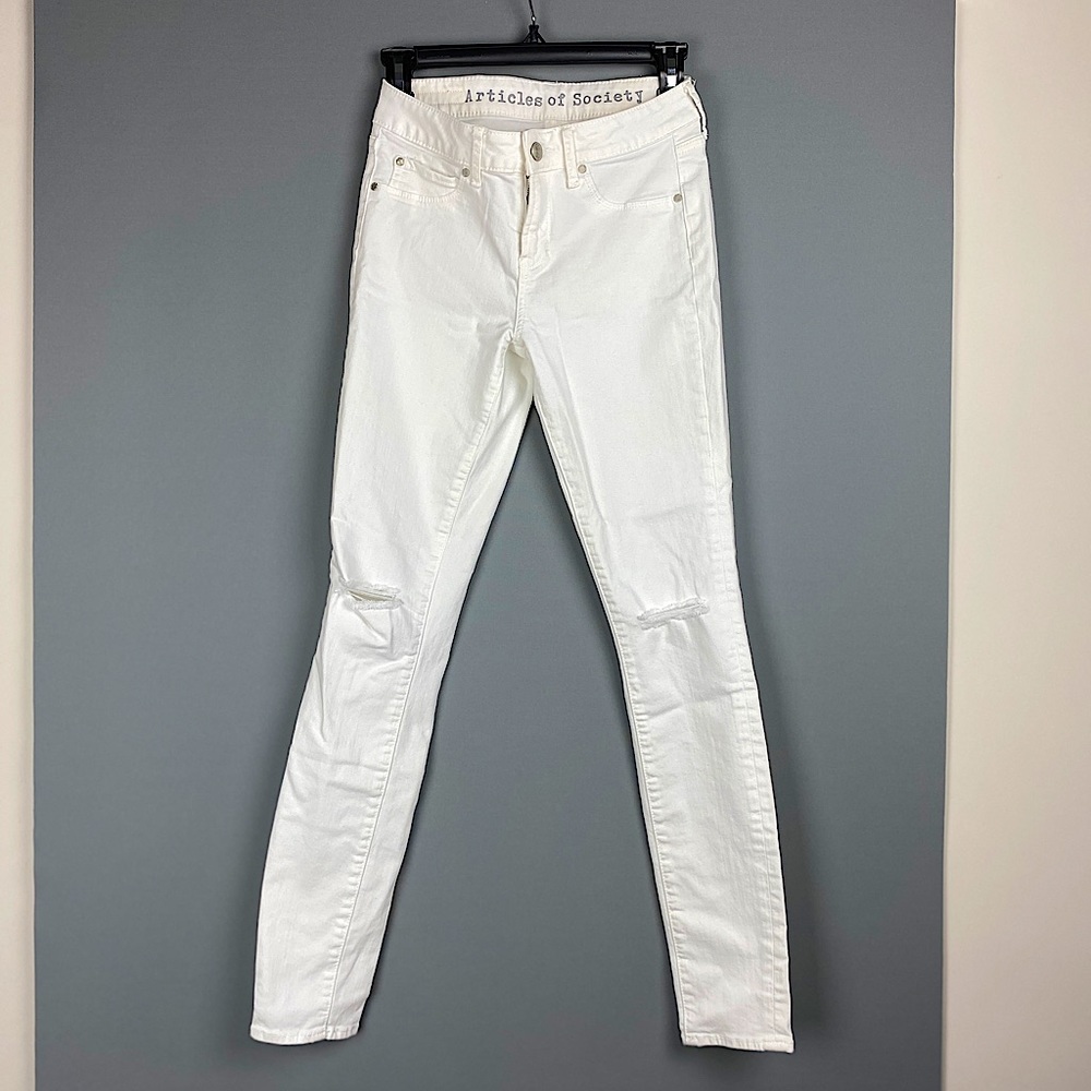 Articles of society high-waist skinny white jeans with light rip detailing